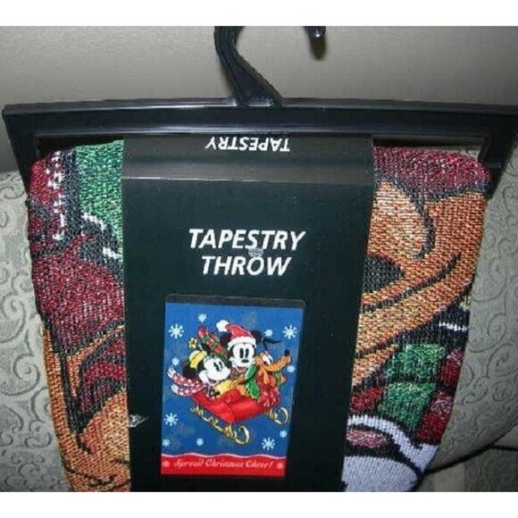 New Disney Mickey & Minnie Mouse in Sleigh Christmas Afghan Throw Gift Blanket - Picture 2 of 2
